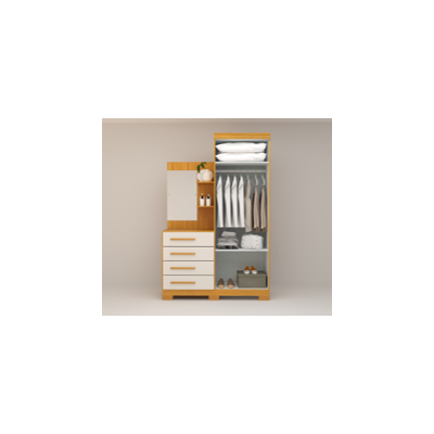 Guarda-roupa Solteiro 2 Portas 4 Gavetas com Espelho Melissa Nature Off White cod 641.033